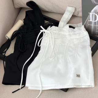 SISSY : Luna Lace Top (XS-XXL) เสื้อสายเดี่ยวผ้าลินิน แต่งลูกไม้ ดีเทลจับจีบหน้า ผ้านุ่มพริ้ว ใส่สบาย