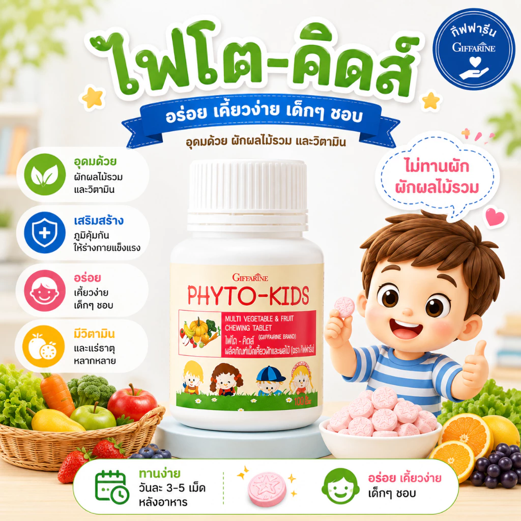 วิตามินเด็ก อาหารเสริมเด็ก กิฟฟารีน วิตามิน บำรุงสมอง ความจำ สายตา เสริมภูมิคุ้มกัน แคลเซียมสูง thumbnail 7