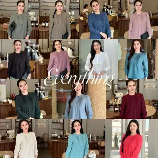 Everything - เสื้อทำงานผู้หญิงคอกลมทรงปล่อย แขนยาว กระดุมหน้า แต่งตีเกล็ดหน้า (6508)