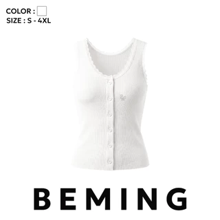 Bemingtop1264(S-4XL) - Mony Top – เสื้อกล้ามผ้าริบแต่งลูกไม้ พร้อมกระดุมหน้าใช้งานได้จริง