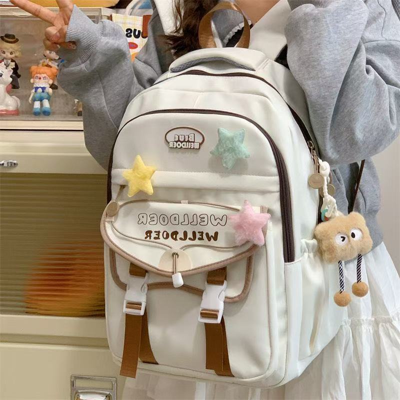กระเป๋าเป้สะพายหลังสำหรับนักเรียนมัธยมต้นและมัธยมปลายหญิง ดีไซน์น่ารัก มีสไตล์ หลายช่องเก็บของ และกันน้ำ