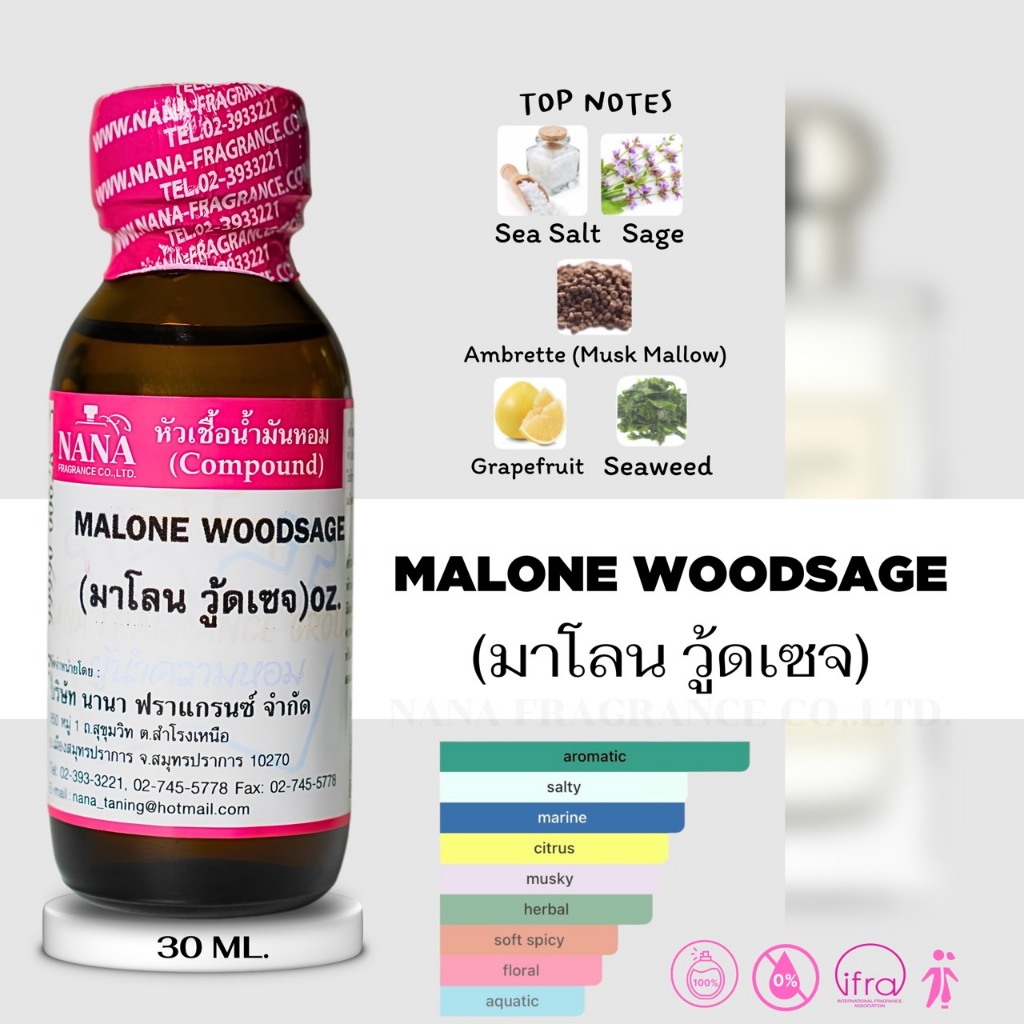 หัวเชื้อน้ำหอม 100% กลิ่น มาโลน วู้ดเซจ ( MALONE WOODSAGE )