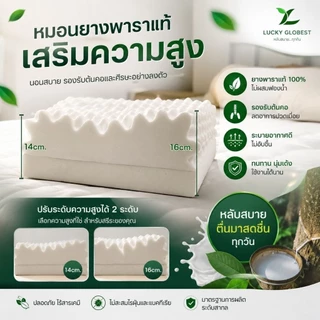 Lucky Globestหมอนยางพาราแท้ [[รุ่นเสริมความสูง]]✅️ปลอก2ชั้นติดซิป