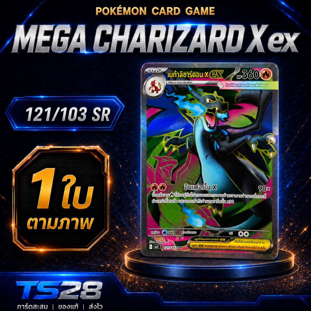 การ์ดโปเกมอน เมก้าลิซาร์ดอน X ex (Mega Charizard X ex) ภาษาไทย – 121/103 ระดับ SR