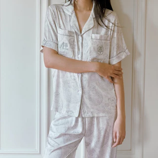 MUSLIN Reverie Ivory Mist - Silk Satin Pajamas [Maison collection]