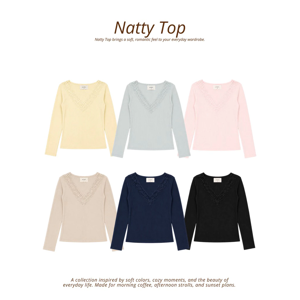 MALISTA - Natty Top เสื้อแขนยาวคอวีลูกไม้
