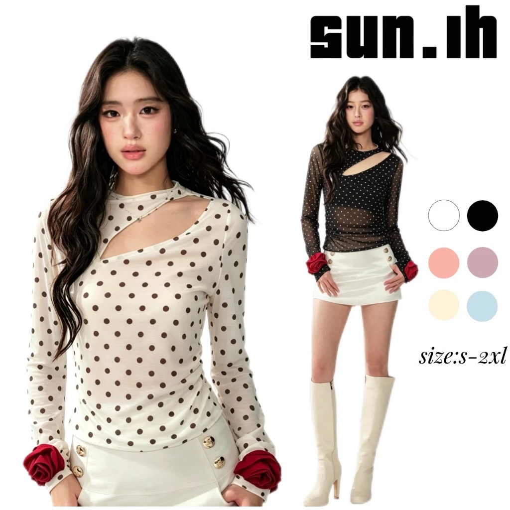 SUN🛍️พร้อมส่ง🛍️เสื้อยืดแขนยาวทรงเข้ารูป ดีไซน์สไตล์อเมริกัน ผลิตจากผ้าตาข่ายน้ำหนักเบาและระบายอากาศได้ดี