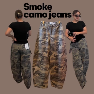 กางเกงขายาวทหาร Smoke camo barrel jeans