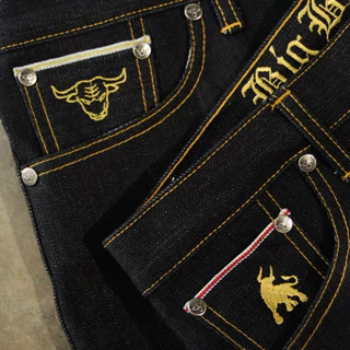กางเกง BIG BULL DENIM รุ่น KU - 16 ผ้าดิบ 16 ออนซ์ริมสองสีแดงทอง