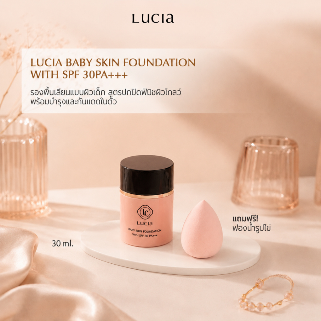 รองพื้นลูเซีย - Lucia Baby Skin Foundation with SPF30 PA+++ แถมฟรี ฟองน้ำรูปไข่