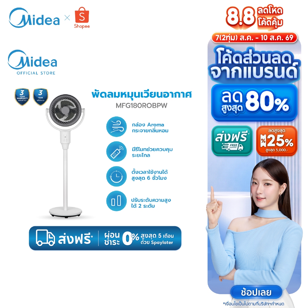 Midea พัดลมหมุนเวียนอากาศ รุ่น MFG180R0BPW *รับประกัน 3 ปี