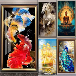 ครอสติสเพชร 5D Diamond Painting ภาพติดเพชรเม็ดกลม/เม็ดเหลี่ยม รูปยาว ตกแต่งบ้าน DIY หลายขนาด