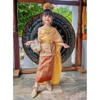 สีครีมชมพูชุดไทยวันทอง 3-10 ปีมี 8 ขนาดราคาไม่รวมเครื่องประดับ