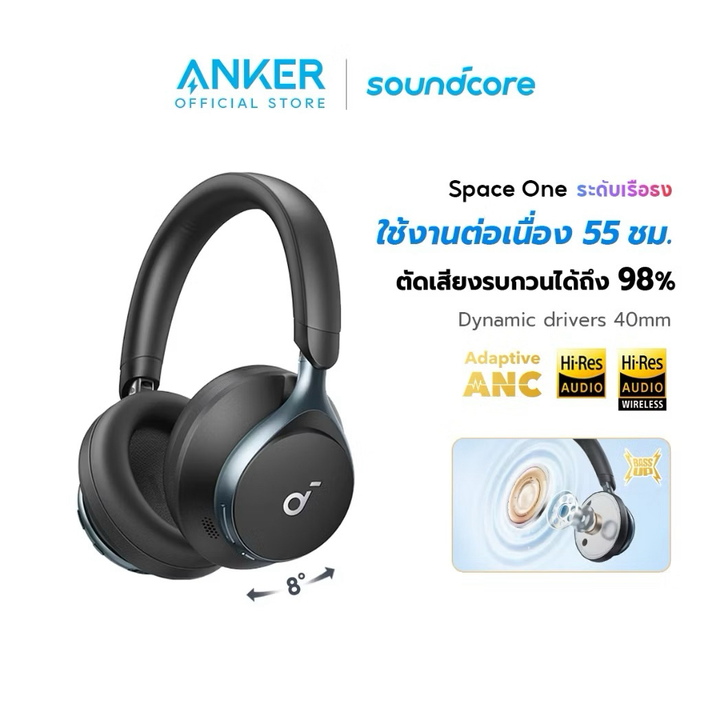 Anker Soundcore Space One หูฟังครอบหูแบบไร้สาย ดำ, ขาวครีม, ฟ้าอ่อน