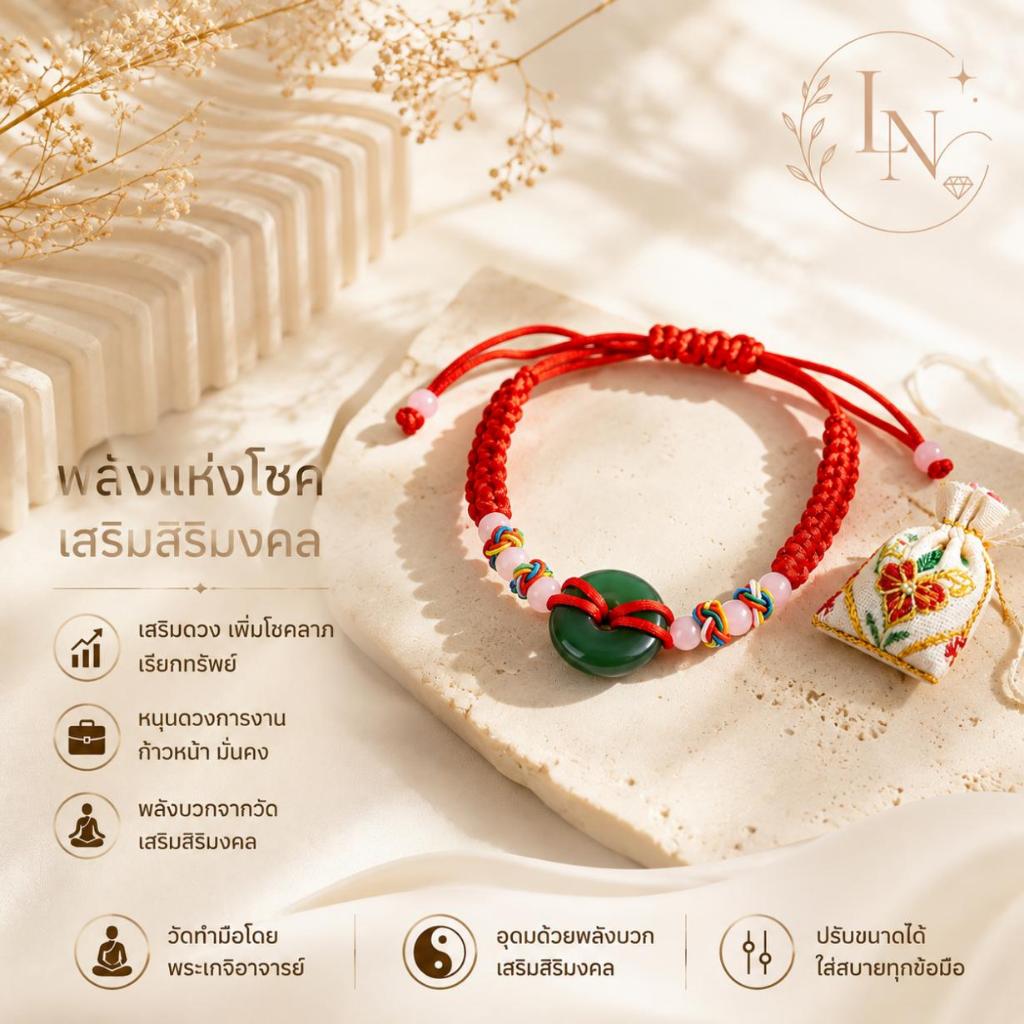 L.N.Jสร้อยข้อมือเชือกแดง นำโชค เสริมโชคลาภ เรียกทรัพย์ เสริมการงาน ปรับขนาดได้ ใส่ได้ทุกวัน ไม่ซีดจาง