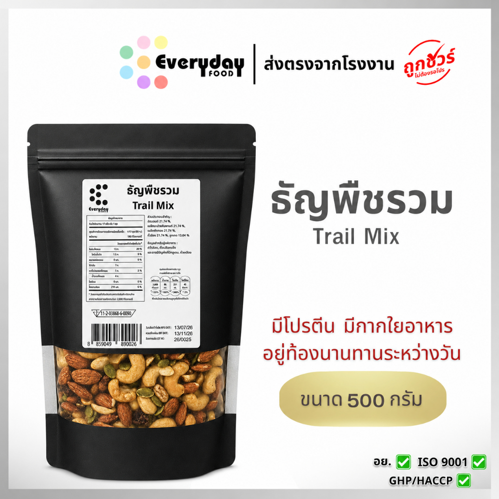 ธัญพืชรวม (Trail Mix) 500 กรัม ตรา มีม่อน อบธรรมชาต ไม่เกลือ ไม่น้ำมัน