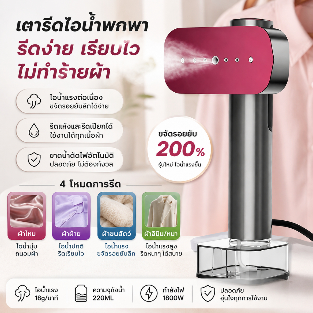 รองรับCOD เตารีดไอน้ำ เตารีดไฟฟ้า พลังงานสูง1800W รีดแห้งและไอน้ำ2in1/4 ฟังก์ชั่นปรับระดับ