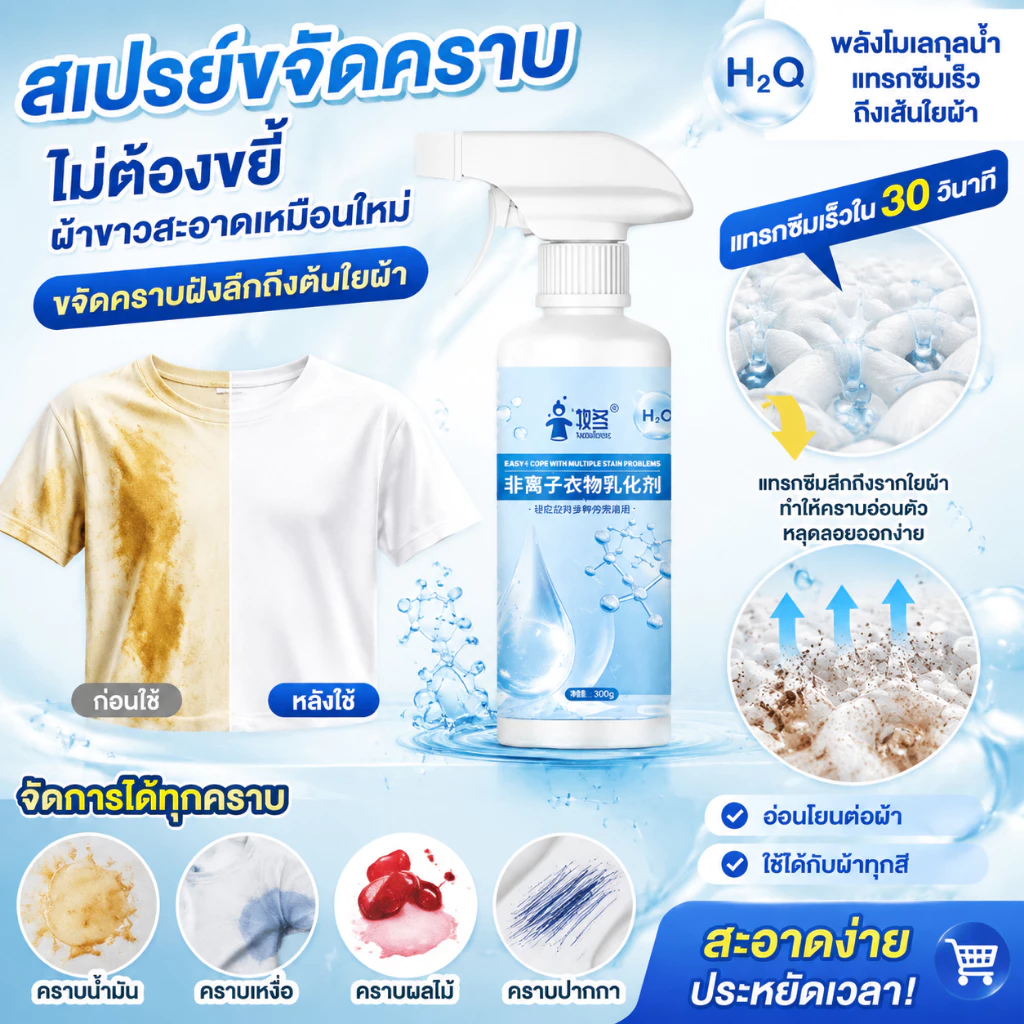 น้ำยาขจัดคราบน้ำมันบนเสื้อผ้า สเปรย์ทำความสะอาดเสื้อผ้า สเปรย์ทำความสะอาดเสื้อผ้าแบบซึมลึก น้ำยาขจัดคราบแบบซึมลึก