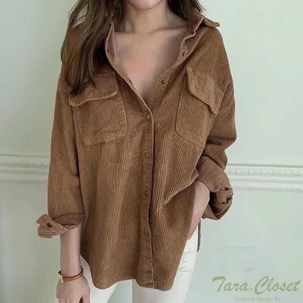 LF001 TARA Shirt เสื้อเชิ้ต กระดุมหน้า แขนยาว กระเป๋าคู่ เนื้อผ้าลูกฟูก ทรงน่ารักมาก ผ้าดี ใส่สบาย ดีเทลเก๋ๆ