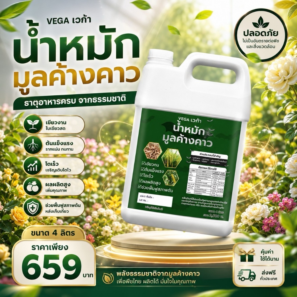 น้ำหมักมูลค้างคาว (4ลิตร) เพิ่มความเขียวของใบ ช่วยให้ต้นแข็งแรง โตไว ส่งเสริมการแตกรากและแตกยอด