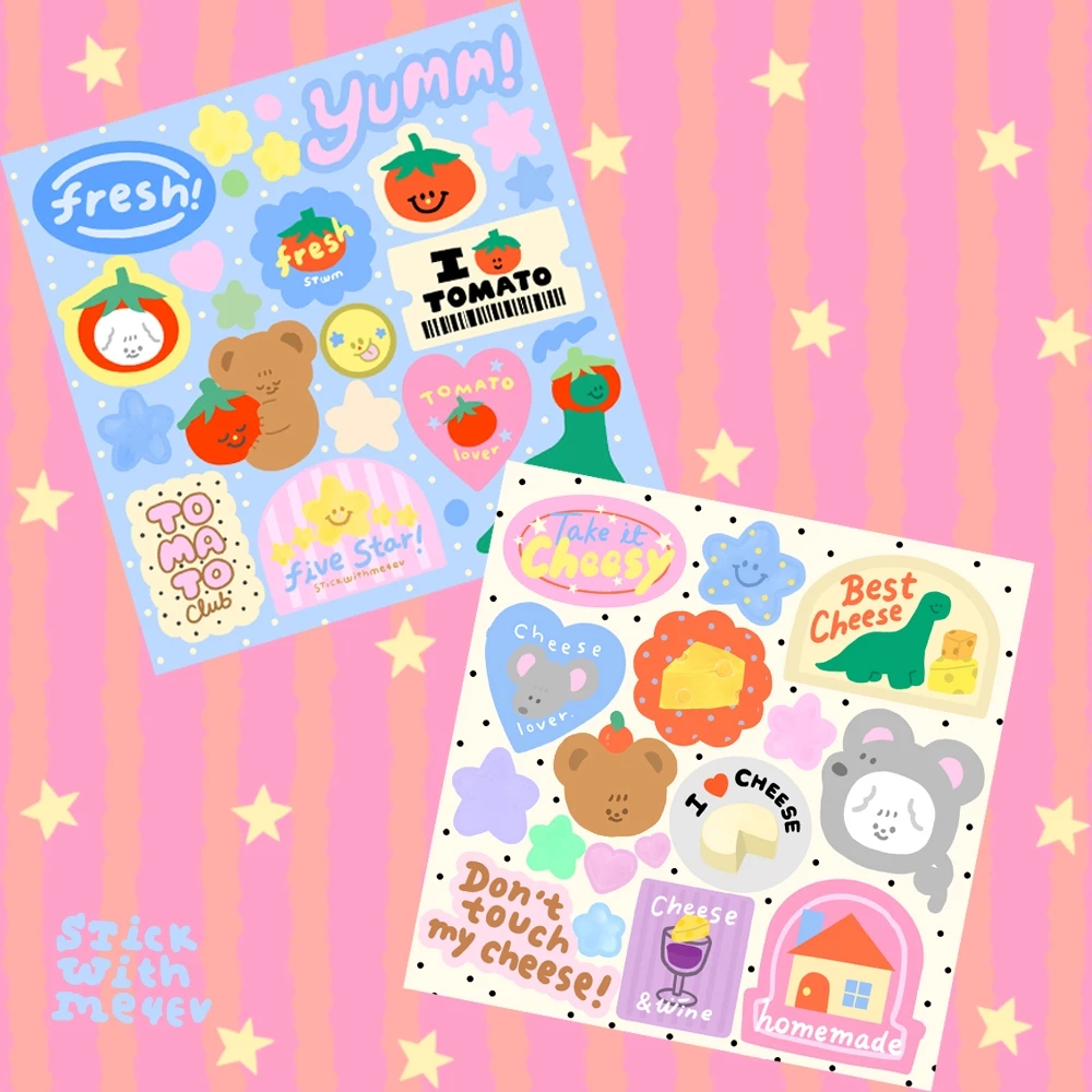 Tomato and Cheese Sticker สติ๊กเกอร์pvc กันน้ำ ลายมะเขือเทศชีส สุดน่ารัก ไดโนบิงบิงเท๊ดดี้ | Stickwithme4ev