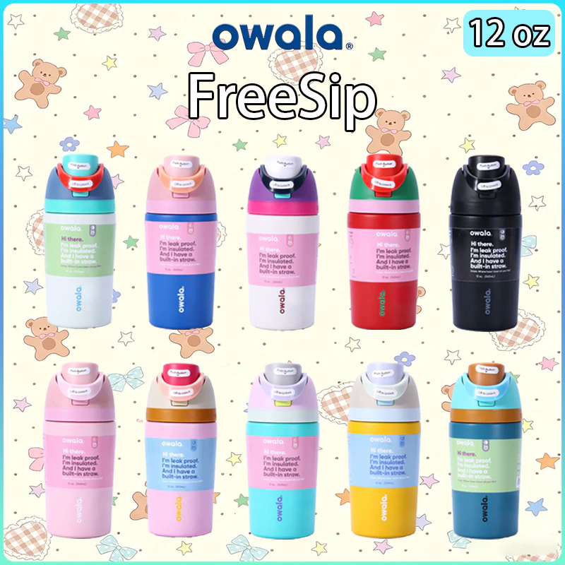 Owala FreeSip 12oz น่ารัก สแตนเลส 304 กระติกน้ำ พร้อมส่ง มีหลอด เก็บอุณหภูมิ / เก็บความเย็น