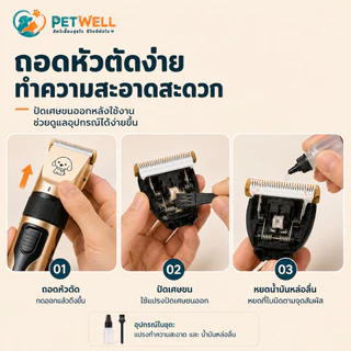 ปัตตาเลี่ยนตัดขนสุนัข PETWELL ชุด12ชิ้น อุปกรณ์เสริมฟรี Type-C ชาร์จใหม่ได้ ไร้สาย กันน้ำ เสียงเบา