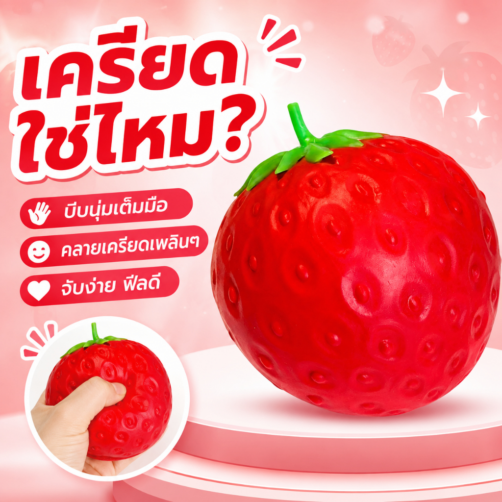 สกุชชี่ สตรอว์เบอร์รี บีบเล่น คลายเครียด ของเล่นนุ่มเด้ง Slow Rising คืนตัวช้า ขนาดใหญ่ 420g