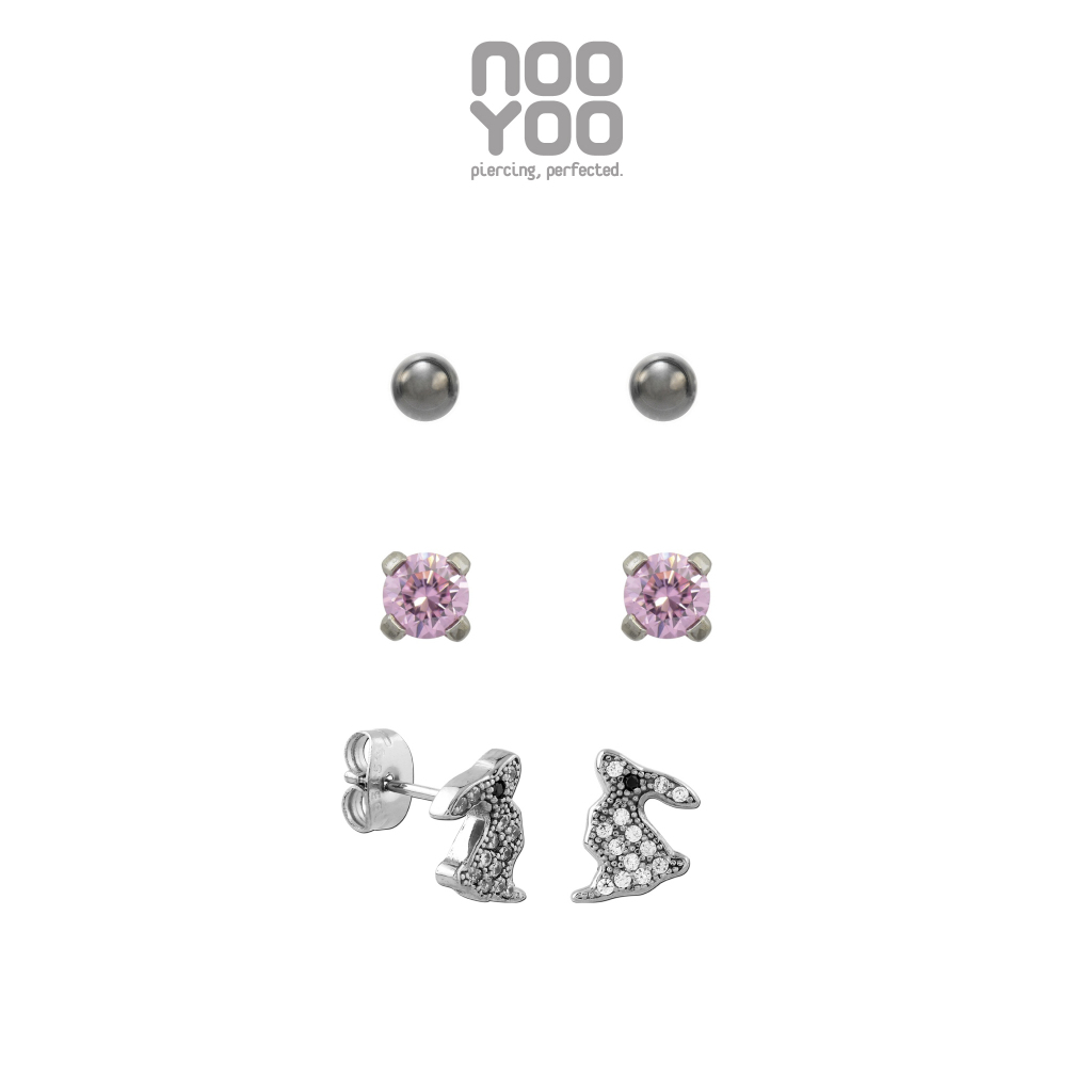 NooYoo طقم حلق Bunny Pop ستانلس جراحي