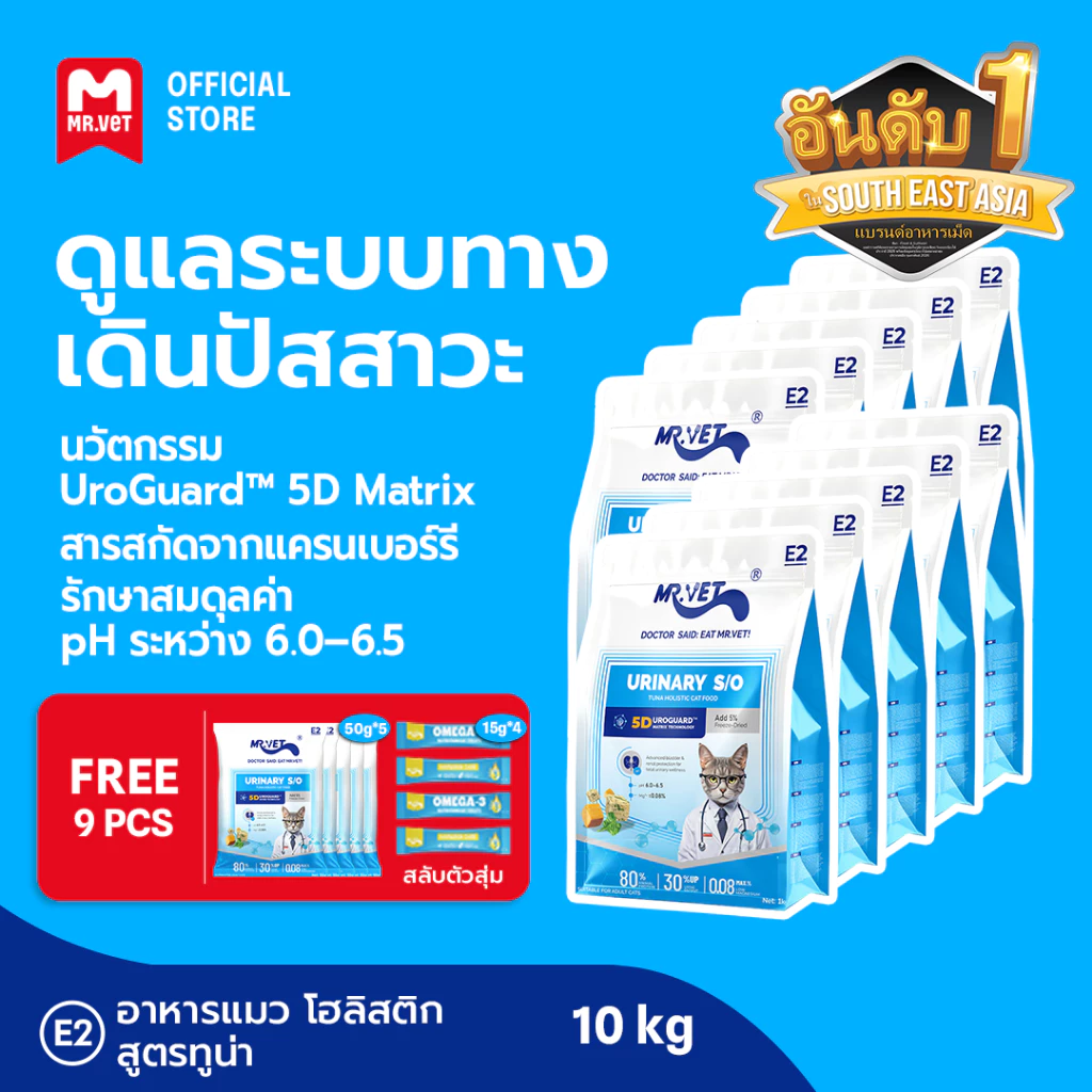 MR.Vet E2 UroGuard™ 5D Matrix อาหารแมว 10กก. 5กก. – ดูแลระบบทางเดินปัสสาวะและไต ดูแล pH การเกิดนิ่ว