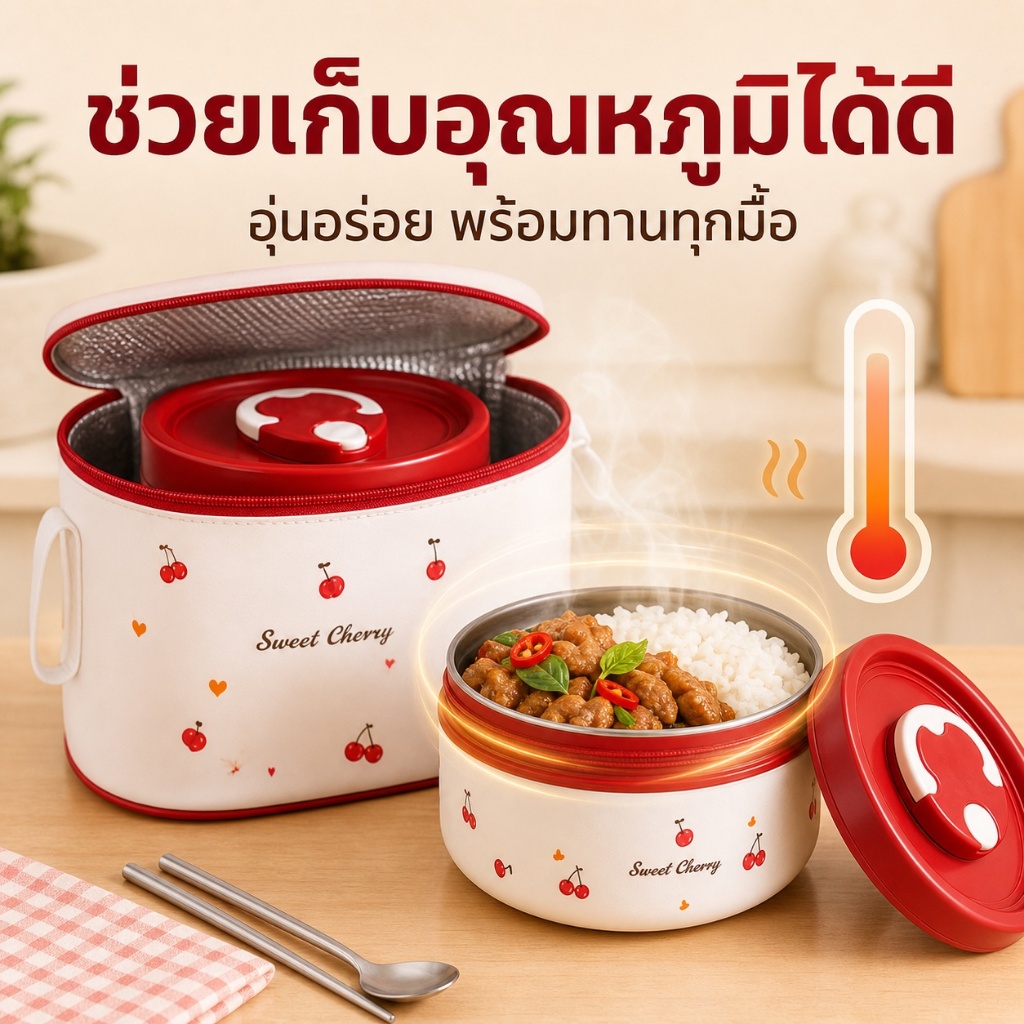 Hrold กล่องข้าว 316 เข้าไมโครเวฟได้ แถมฟรีชุดช้อนส้อม + ถุงเก็บความร้อน 2/3/4 ชั้น กล่องอาหาร เก็บอุณหภูมิได้ รูปที่ 3