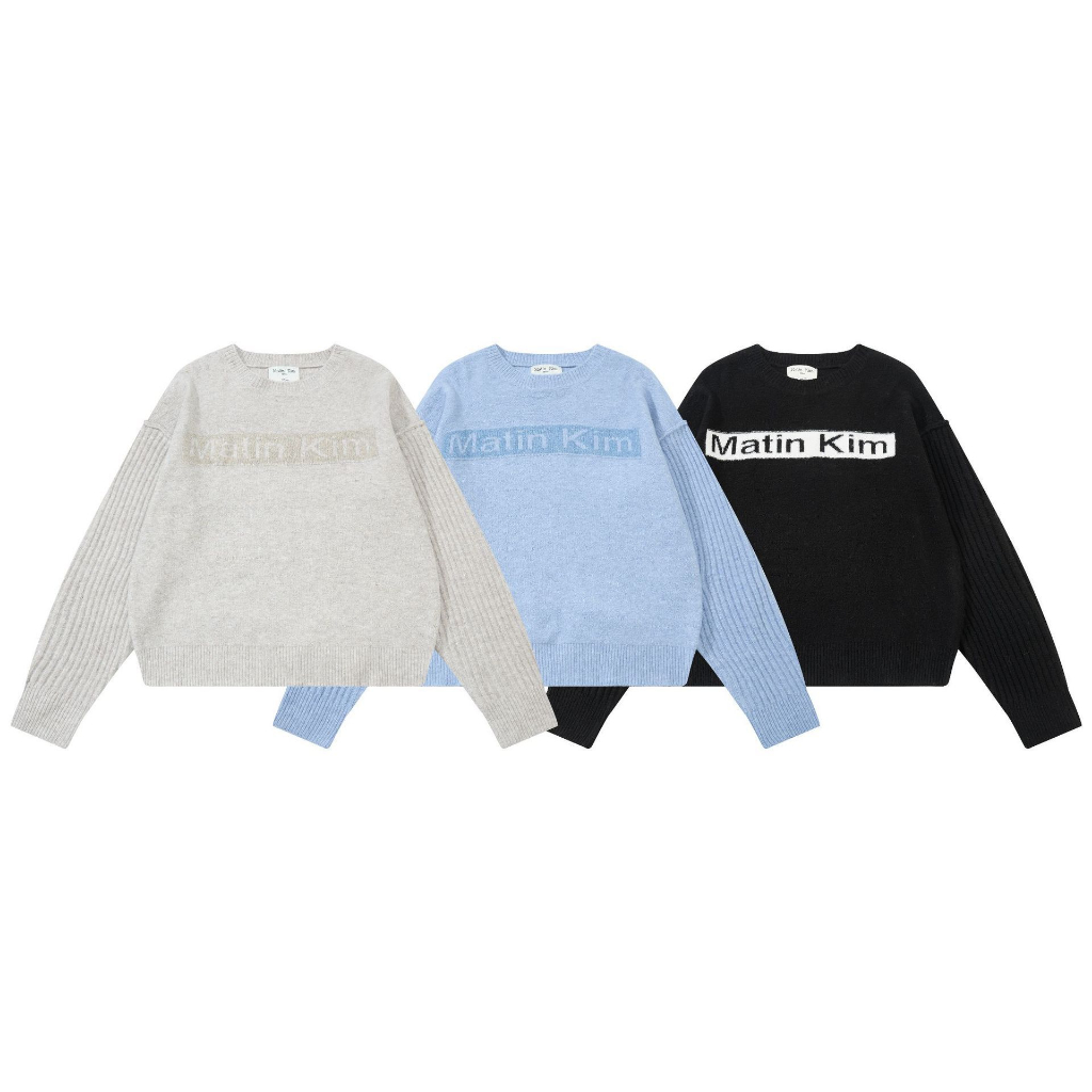 Matin Kim Big Logo Knit Pullover เสื้อกันหนาว ไหมพรม แขนยาว ทรง Oversize สไตล์เกาหลี เสื้อไหมพรมถัก 