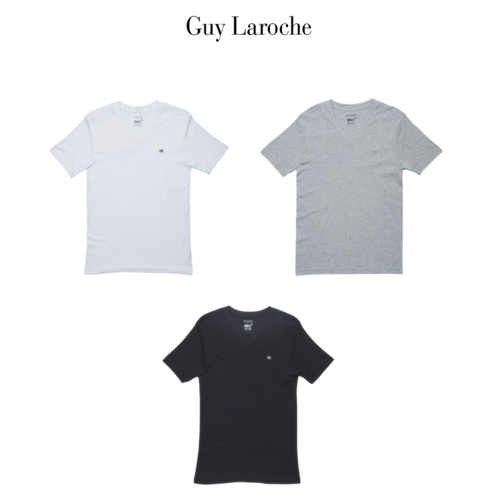 Guy Laroche เสื้อยืดแขนสั้นคอวี BODY FIT 100%Cotton แพค 1 ตัว มีให้เลือก 3 สี (JVV2423)