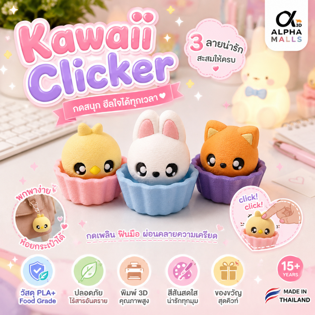 Alpha 3D Malls Kawaii Clicker  ของแท้ 3D Printing ผลิตจาก PLA+ Food Grade ปลอดภัย สำหรับเด็ก 15+ ปี ผลิตในประเทศไทย