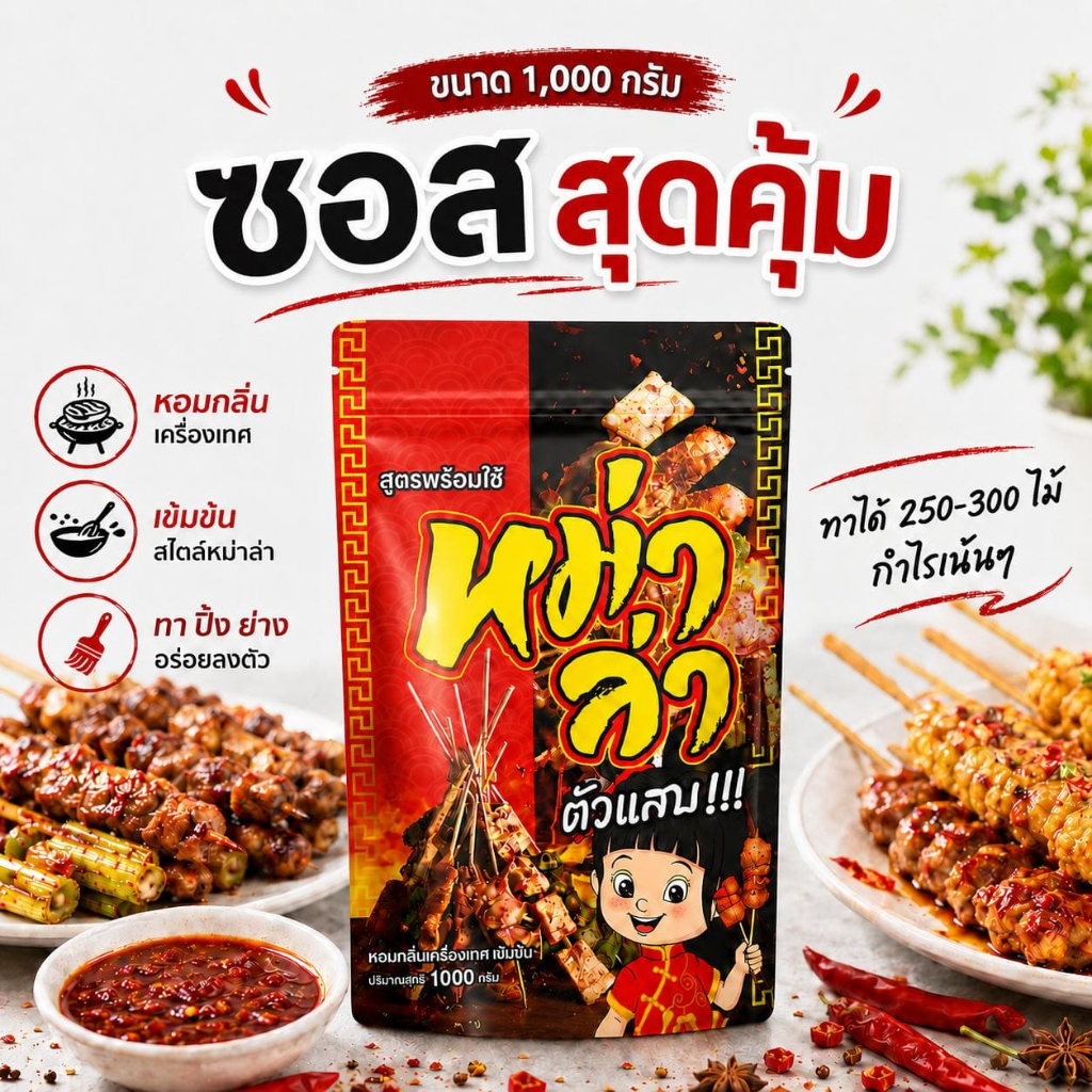 ซอสหม่าล่า ตัวแสบ สูตรเผ็ดชา หอมเครื่องเทศ มี อย. ซอสสำเร็จร