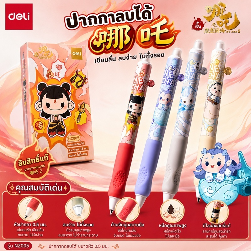 Deli NZ005 ปากกาลูกลื่นลบได้ ปากกาเจลลบได้ 0.5mm มียางลบที่ปลายด้าม อุปกรณ์การเรียน เครื่องเขียน