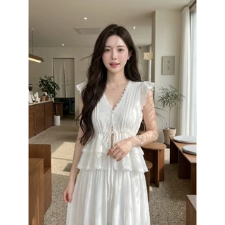 B712 | เซตเสื้อระบายผูกเอว + กางเกงขายาว ลุคหวานละมุน ใส่แล้วดูตัวเล็กสุดๆ