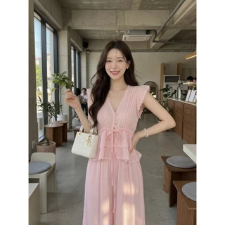B712 | เซตเสื้อระบายผูกเอว + กางเกงขายาว ลุคหวานละมุน ใส่แล้วดูตัวเล็กสุดๆ