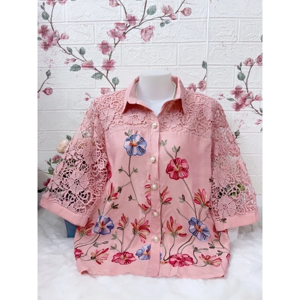 เสื้อผ้าลินินผสมกระดุมคอปกรอบอก38-42/44-46/นิ้วหน้าผ้า42นิ้ว-46นิ้วฟรีไซส์เสื้อลูกไม้กระดุมใส่งานบุญ