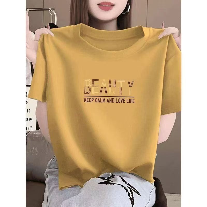 เสื้อยืดแขนสั้นลายการ์ตูนสำหรับผู้หญิง สไตล์เก๋ไก๋และลำลองสำหรับใส่ทุกวัน สไตล์ใหม่รับซัมเมอร์ สีพื้น สวยงามและใส่ได้หลา