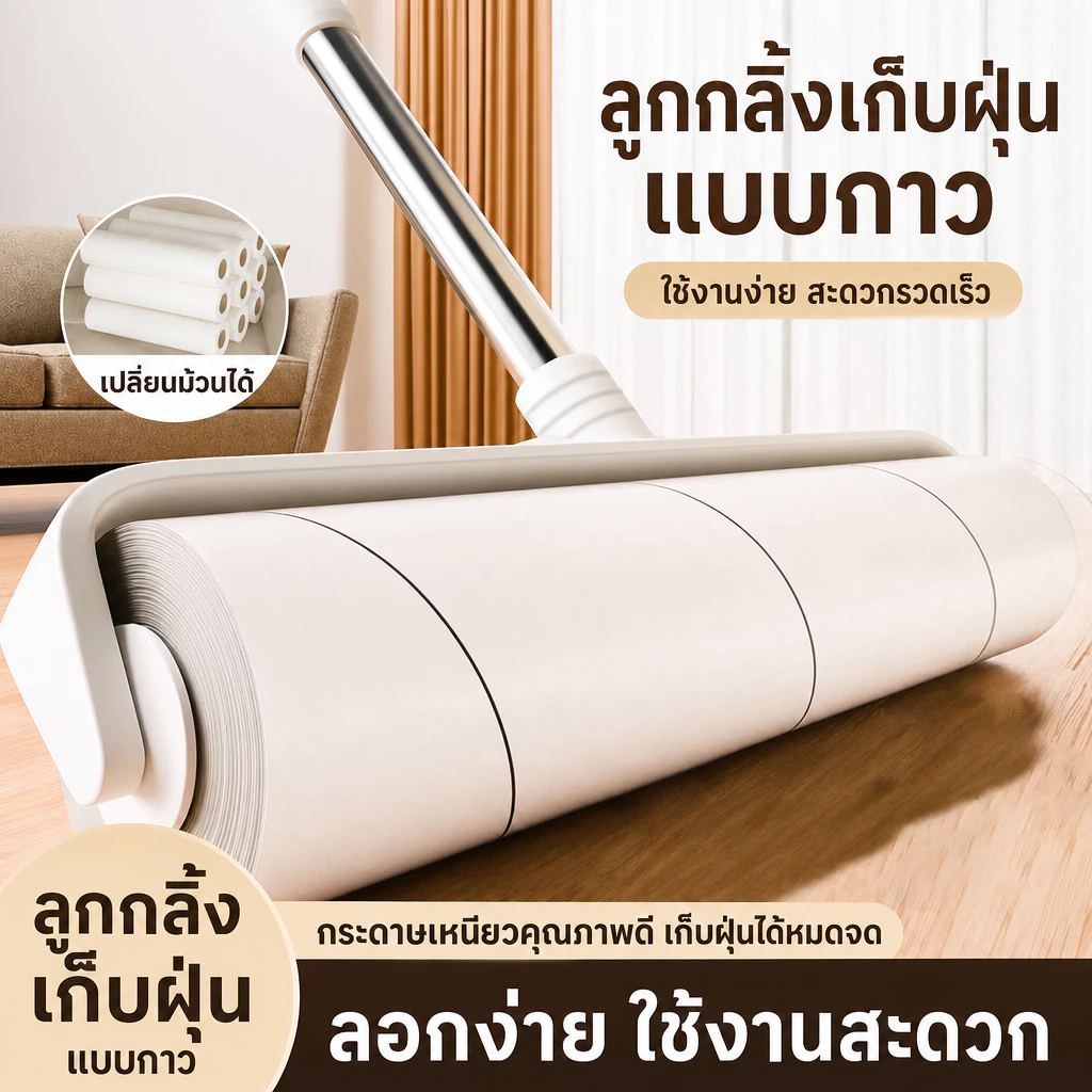 ลูกกลิ้งปัดฝุ่น ที่ม้วนผม ไม้ปัดฝุ่น ไม้ปัดฝุ่น ลูกกลิ้งยาว ความกว้าง 24 ซม./19 ซม. ด้ามปรับความยาวได้
