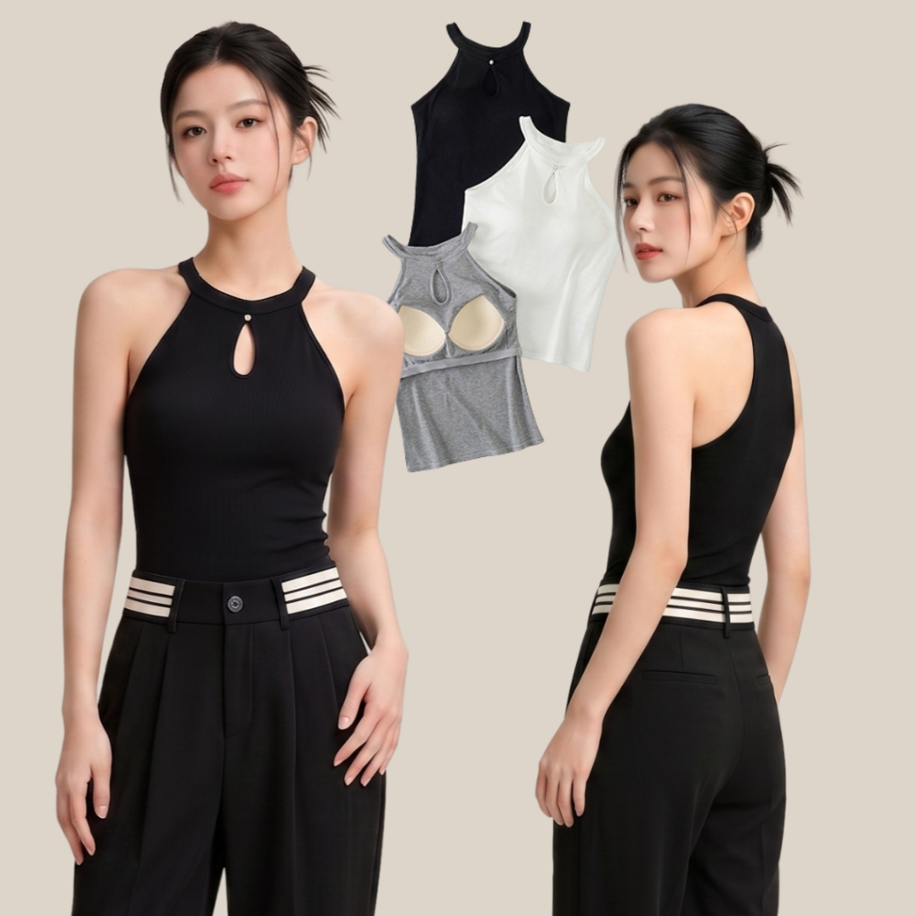 WsimpleBra | Crysty Tank Top เสื้อกล้าม เว้าไหล่ดีเทลกลางอก มีบราในตัว เลิกใส่ชุดชั้นในและซิลิโคล