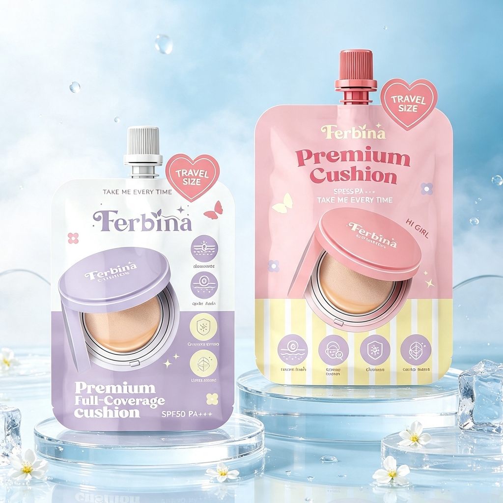 Ferbina cushion คุชชั่นเฟอบีน่าแบบซอง ซองชมพูและซองม่วง