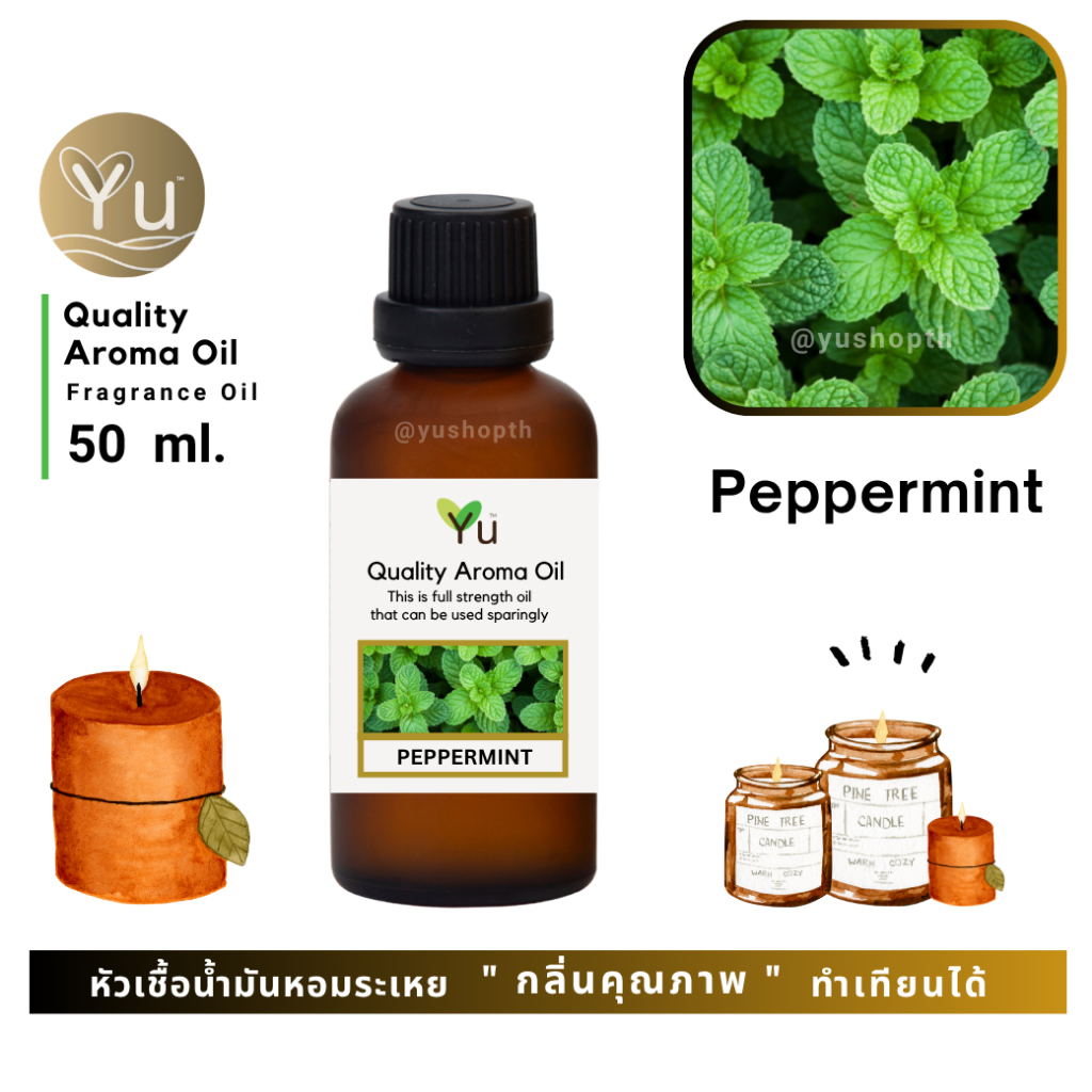 50 ml. กลิ่น Peppermint (เปปเปอร์มิ้นท์) กลิ่นหอมเย็นสดชื่นมาก หอมเย็นปลอดโปล่งโล่งสบาย หอมกลิ่นเย็น