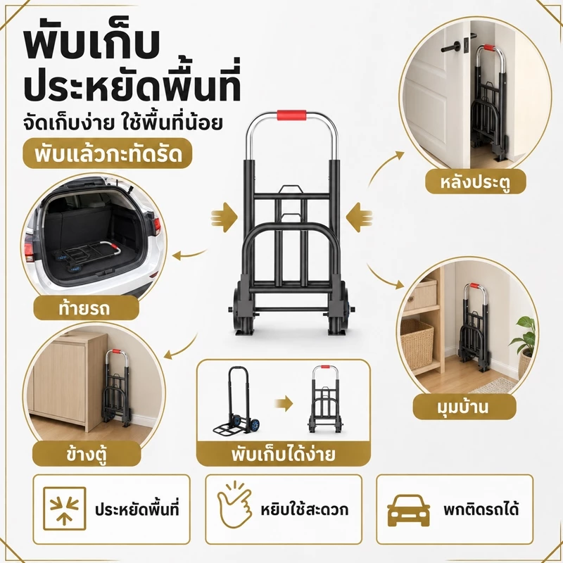 รถเข็น รถเข็นของ 2ล้อ พับได้ ยืดได้ รับน้ำหนัก 300KG ได้มาก พกพาสะดวก ล้อ PU/ล้อยาง thumbnail 10