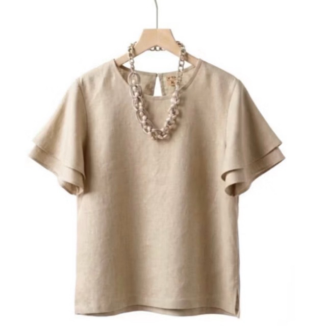 เสื้อลินินแท้ 100% คอกลม แขนระบาย 2 ชั้น เนื้อผ้าดี เบาสบาย สีสวยสดนาน