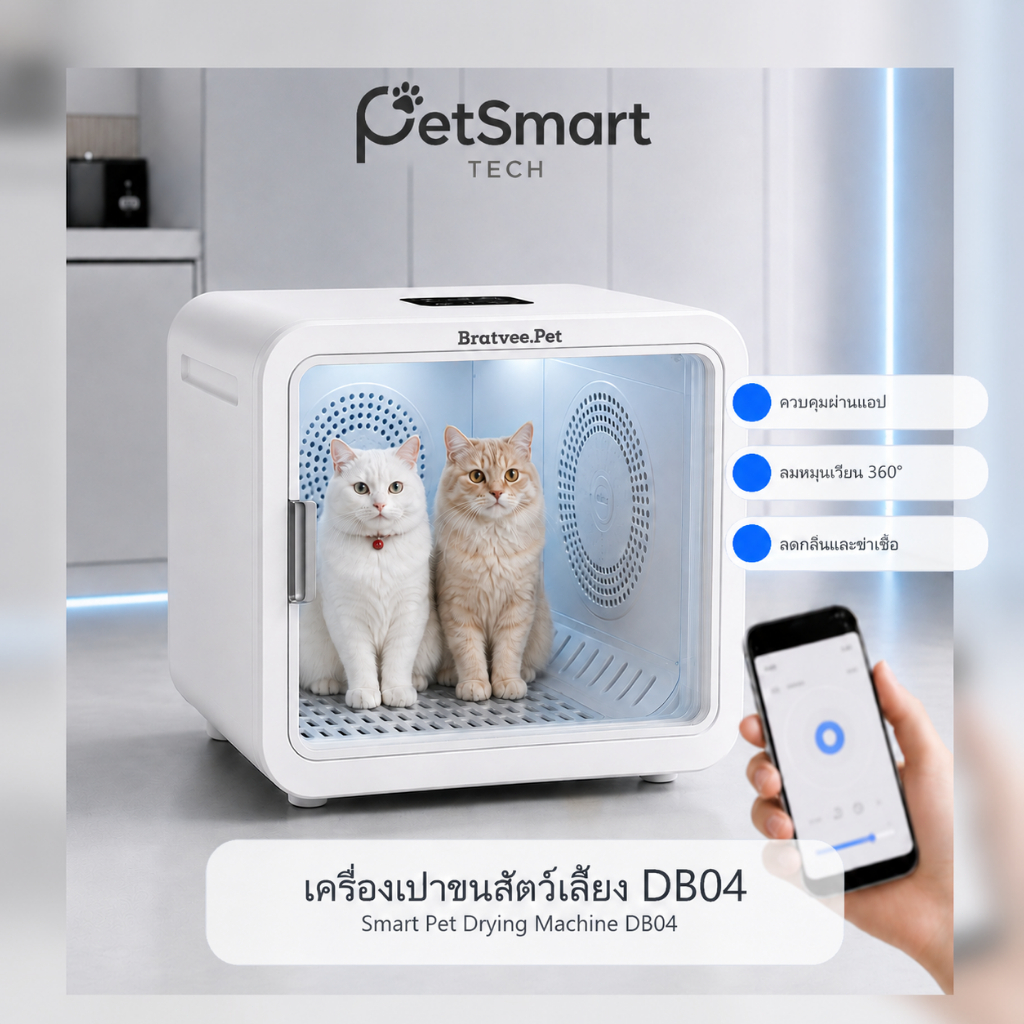 [PetSmart&Bratvee]82L เครื่องเป่าขนสัตว์เลี้ยงอัจฉริยะ | ลมแรง แห้งเร็ว เงียบ มีประจุลบ ควบคุมผ่านแอ