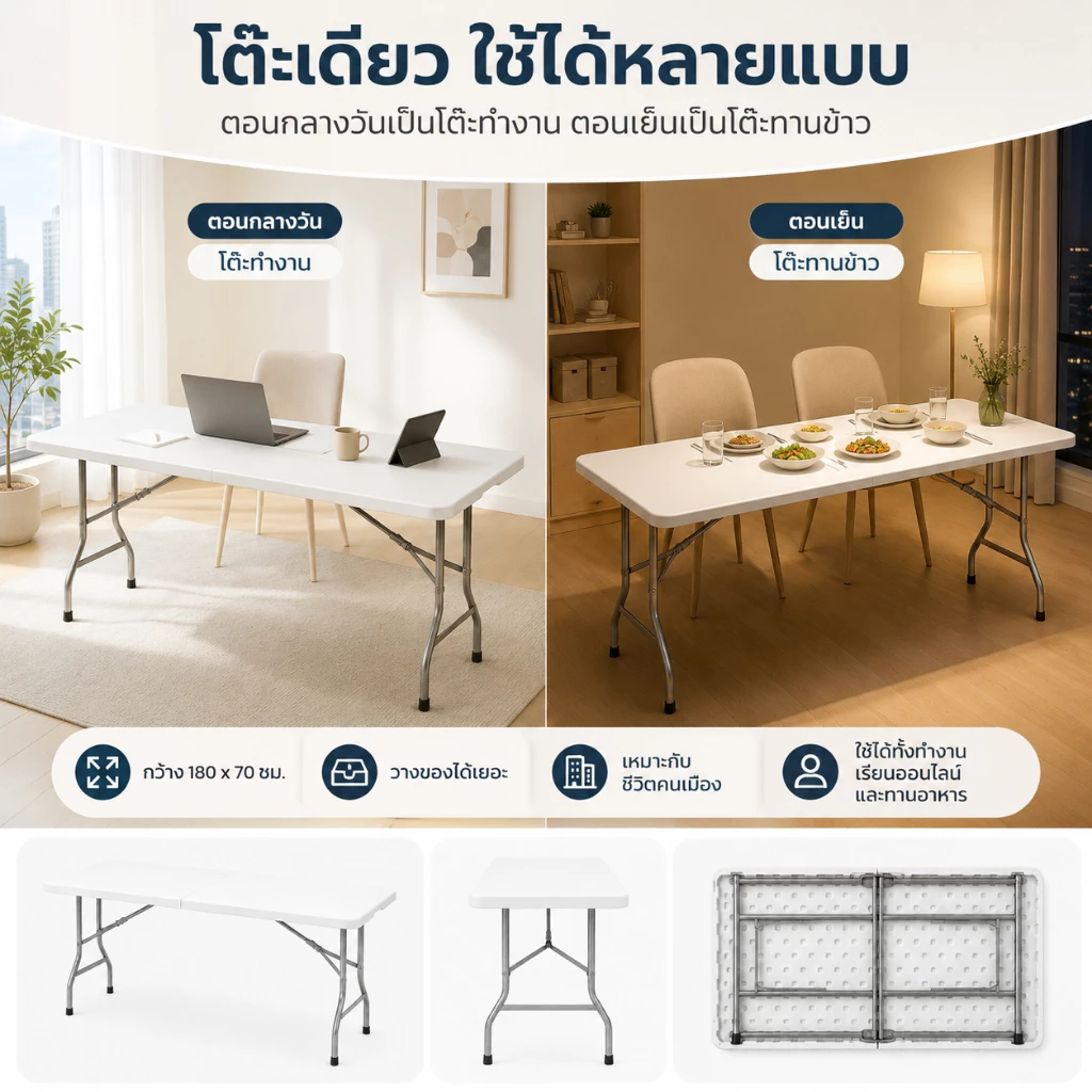 KATIFIA โต๊ะพับได้ โต๊ะแคมป์ปิ้ง 180cm รับน้ำหนักได้800กก โต๊ะปิกนิคพับได้ Outdoor table thumbnail 5