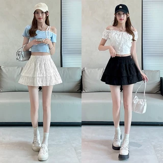ส่งจากไทย💗กางเกงขาสั้นลายลูกไม้สีดำ เอวสม๊อคยืด รอบเอว 64 ซม น่ารักและหวาน #F078