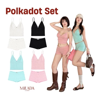 **ขายแยกชิ้น** Polkadot set เสื้อสายเดี่ยวลายจุด & กางเกงขาสั้นลายจุด (A1022)
